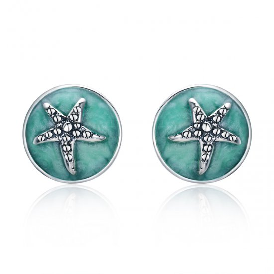 Pendientes de botón con estrella de mar de fantasía de plata al estilo Pandora - SCE205 - Haga click en la imagen para cerrar
