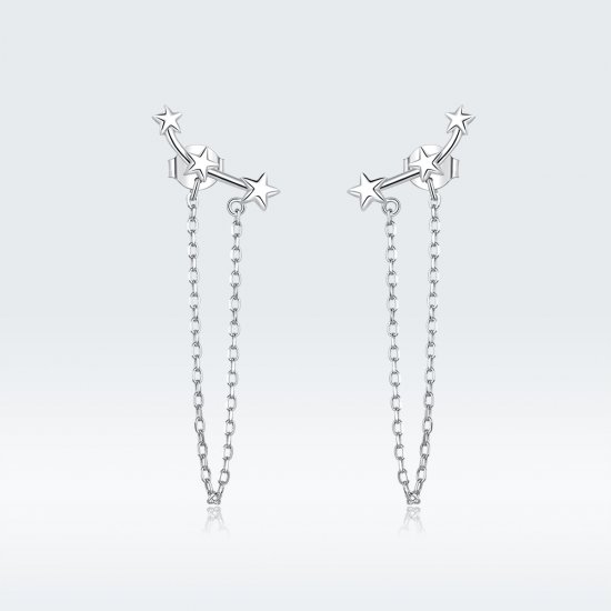 Pendientes colgantes de estilo Pandora en plata con estrellas - BSE361 - Haga click en la imagen para cerrar