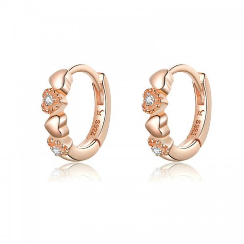 Aros de argolla estilo Pandora con corazones de oro rosa - SCE445-C