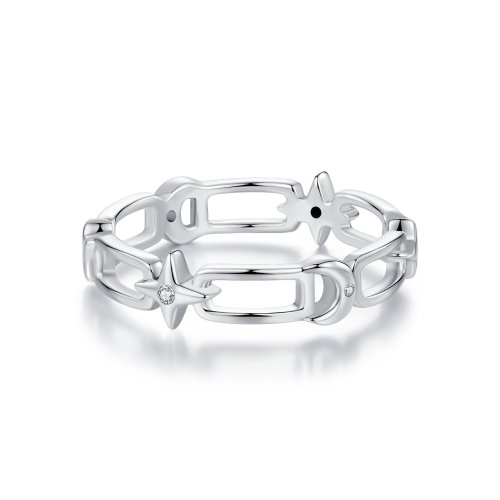 Anillo de cadena con estrella y luna estilo PANDORA - SCR1043