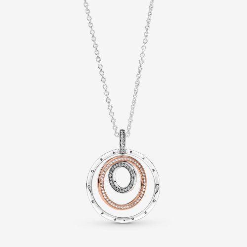 Pendiente y collar de círculos PANDORA en dos tonos - 389483C01