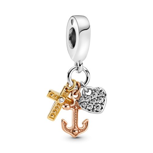 PANDORA Triple-tone Cruz, Corazón y Ancla Colgante Encanto - 799354C01