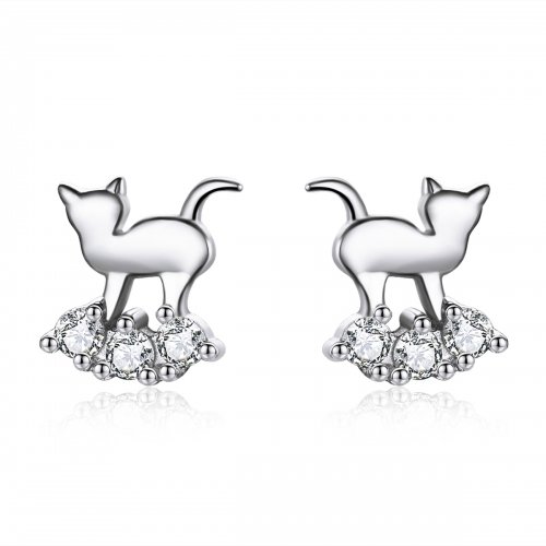 Pendientes de Estrella Meow estilo Pandora en Plata - SCE537