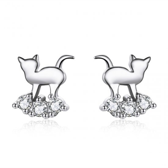 Pendientes de Estrella Meow estilo Pandora en Plata - SCE537 - Haga click en la imagen para cerrar