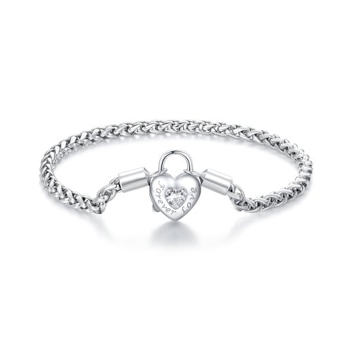 Pulsera de cadena básica con candado en forma de corazón estilo Pandora - BSB147