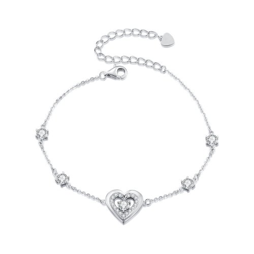 Pulsera de cadena doble con dos corazones brillantes estilo Pandora - BSB136