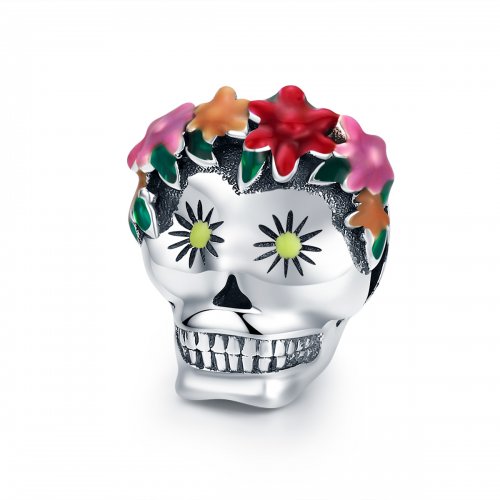 Charm de estilo Pandora de calavera de azúcar en plata - SCC888