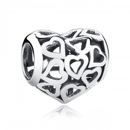 Charm de Plata Estilo Pandora con Corazones Calados - SCC024