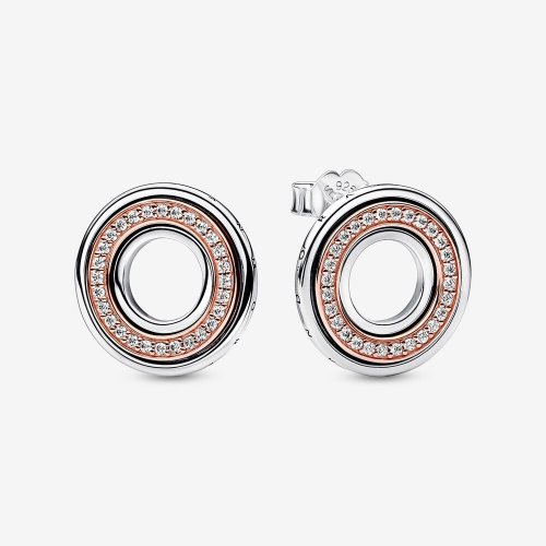 Pendientes con logo y pavé en dos tonos de Pandora Signature - 282780C01