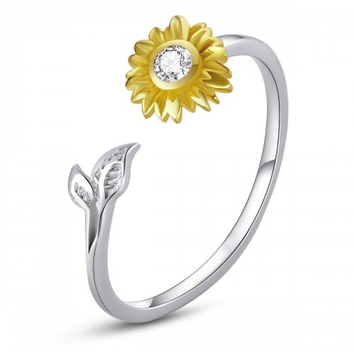 Anillo abierto de estilo Pandora con diseño de girasol - BSR213