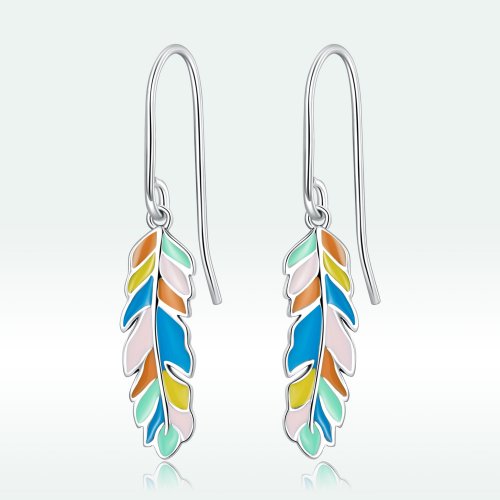 Pendientes colgantes con plumas de colores al estilo Pandora - SCE1398