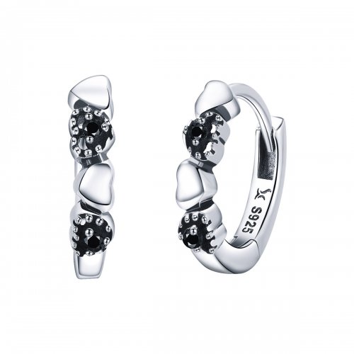 Aretes de argollas de corazones plateados estilo Pandora - SCE445