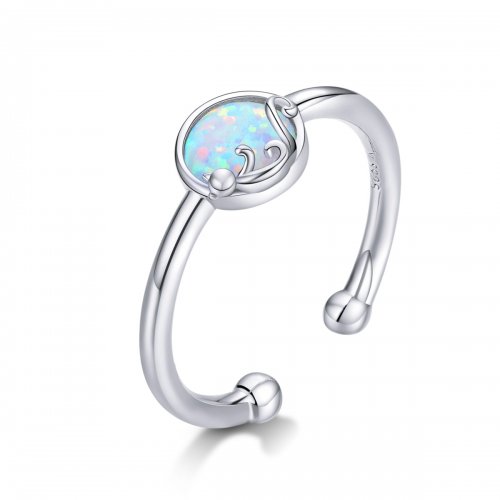 Anillo abierto de plata estilo Pandora con diseño de gatito en brillo - SCR651