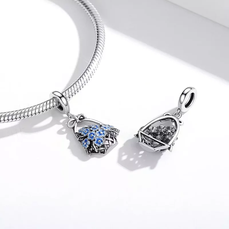 (imagen para) Canasta de flores colgante de estilo Pandora en plata - SCC1717 - Ver 4