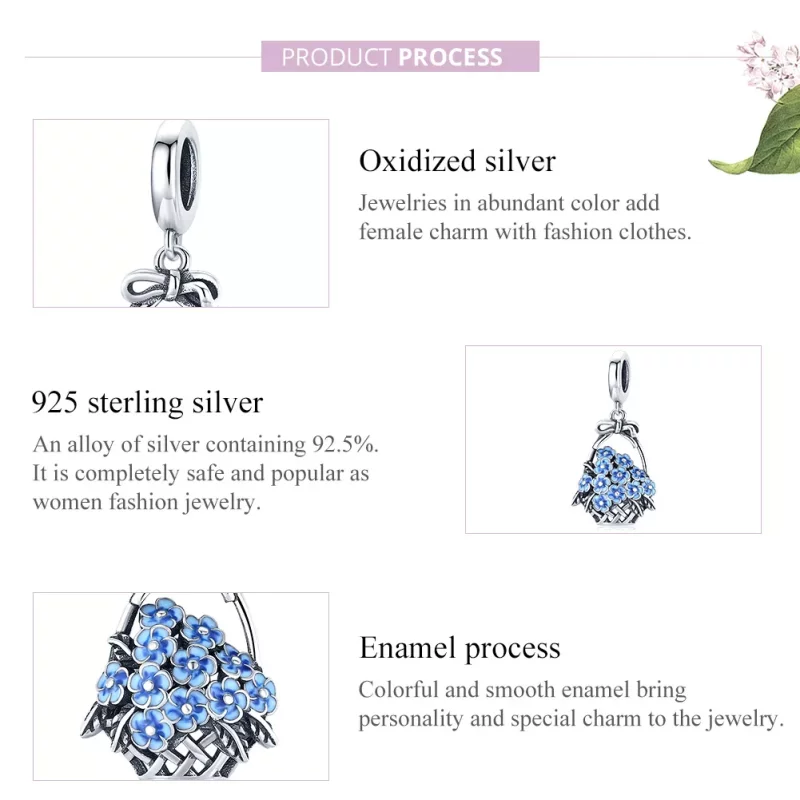 (imagen para) Canasta de flores colgante de estilo Pandora en plata - SCC1717 - Ver 7