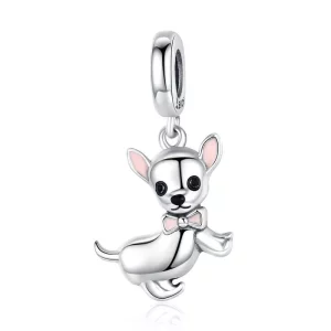 (imagen para) Charm de Plata Estilo Pandora con Colgante de Chihuahua - SCC1317