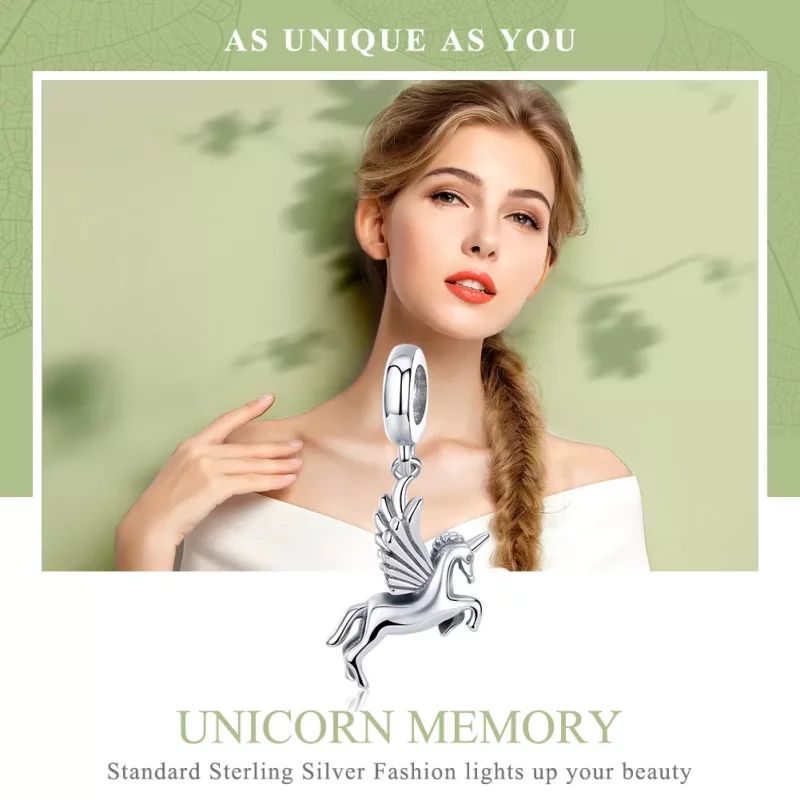 (imagen para) Colgante con memoria de unicornio plateado estilo Pandora - SCC704 - Ver 6