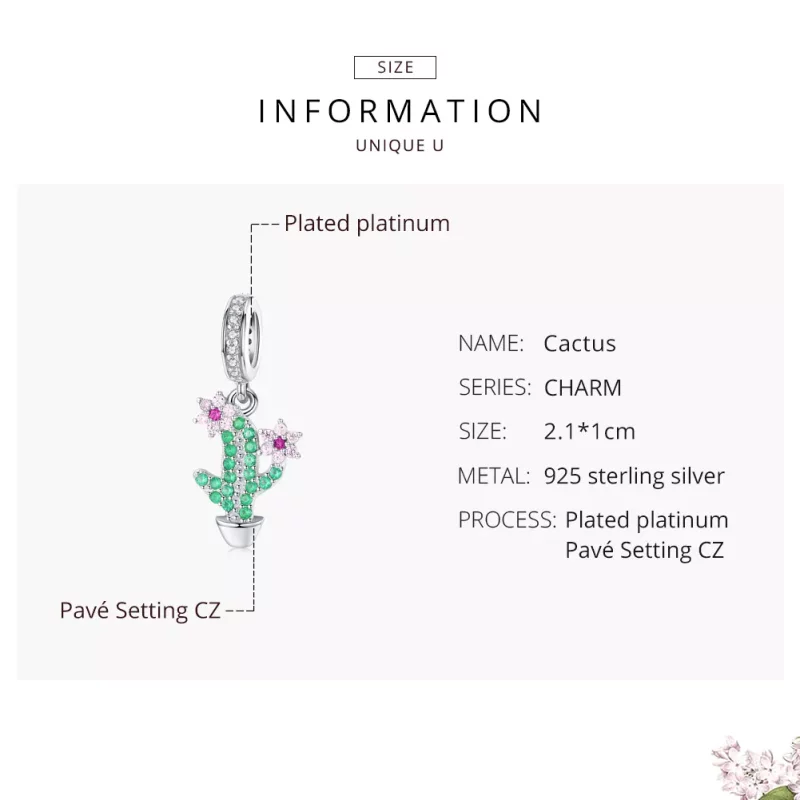 (imagen para) Colgante de Cactus de Plata con Estilo Pandora - BSC121 - Ver 6