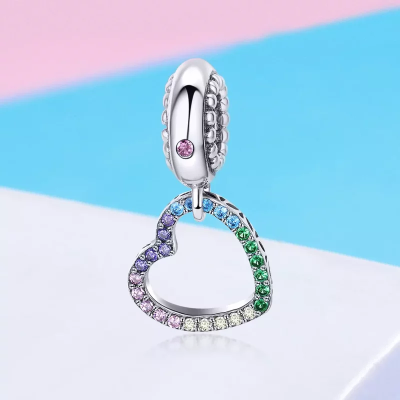(imagen para) Colgante de corazón colorido estilo Pandora en plata - SCC896 - Ver 2