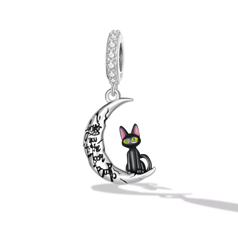 (imagen para) Colgante de Gato Negro de Estilo Pandora con Luna - SCC2218 - Ver 2