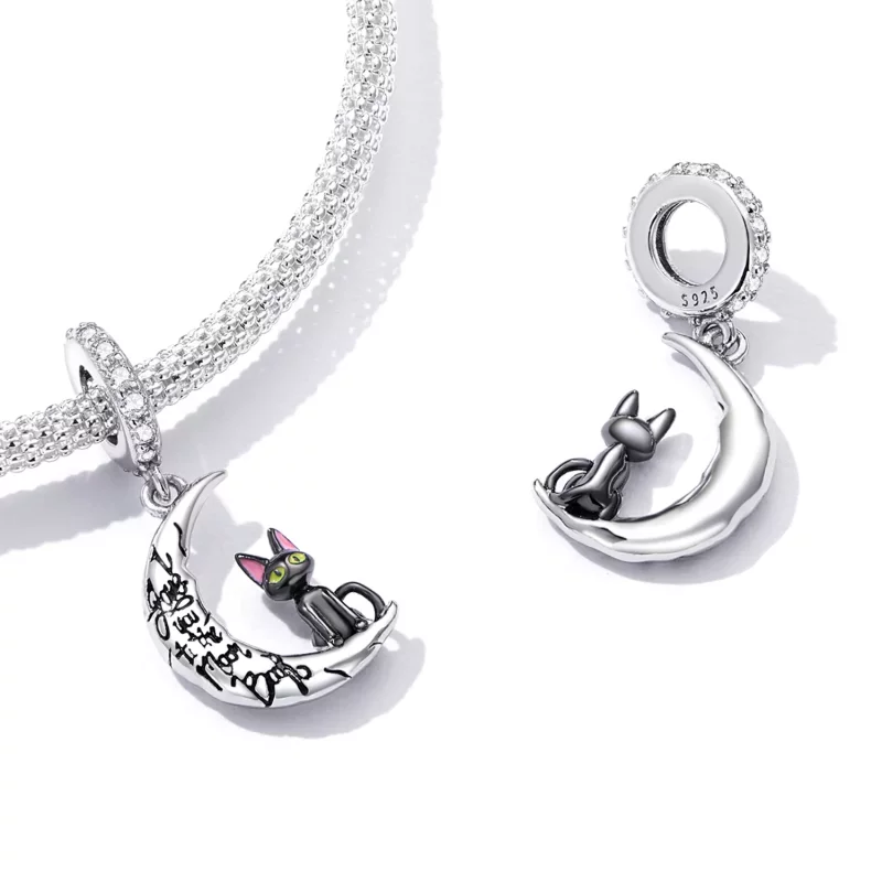 (imagen para) Colgante de Gato Negro de Estilo Pandora con Luna - SCC2218 - Ver 5