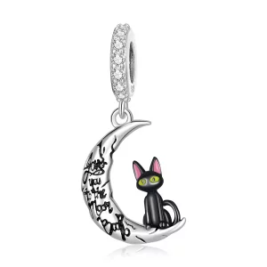 (imagen para) Colgante de Gato Negro de Estilo Pandora con Luna - SCC2218