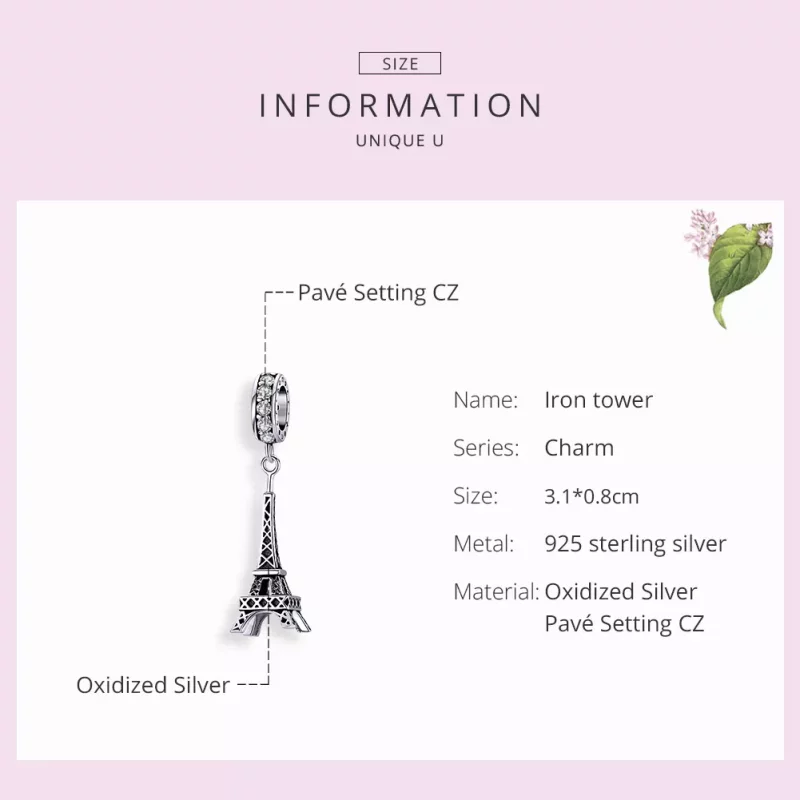 (imagen para) Colgante de la Torre Eiffel de París en plata estilo Pandora - BSC154 - Ver 7
