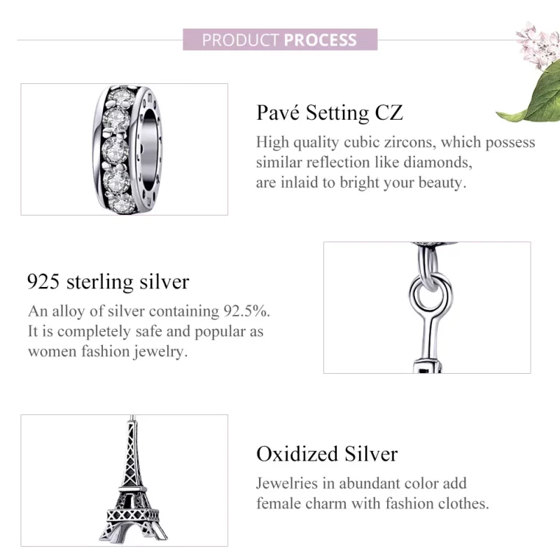 (imagen para) Colgante de la Torre Eiffel de París en plata estilo Pandora - BSC154 - Ver 8