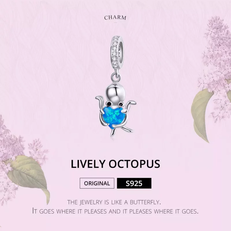 (imagen para) Colgante Encantador de Pulpo de Plata Estilo Pandora - SCC1831 - Ver 6