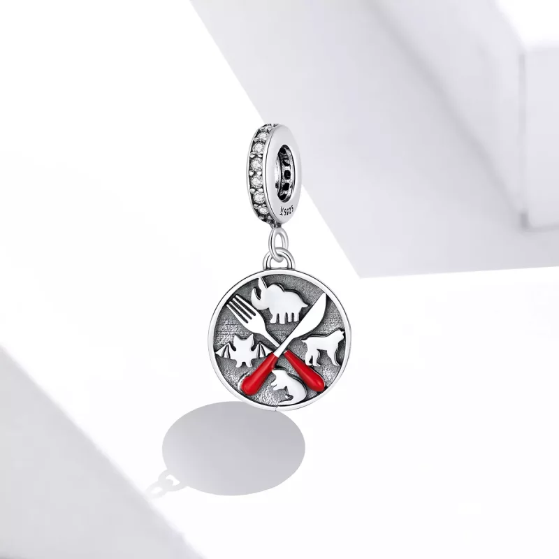 (imagen para) Colgante estilo Pandora "Rechaza comer animales salvajes" - SCC1588 - Ver 2