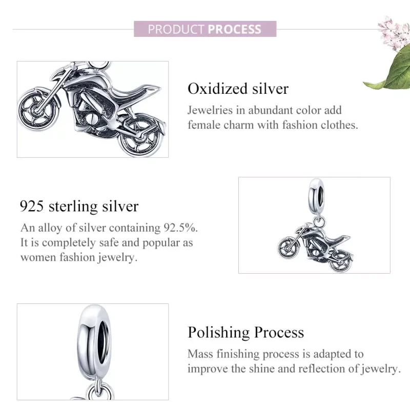 (imagen para) Dije de moto plateada estilo Pandora - SCC1712 - Ver 7