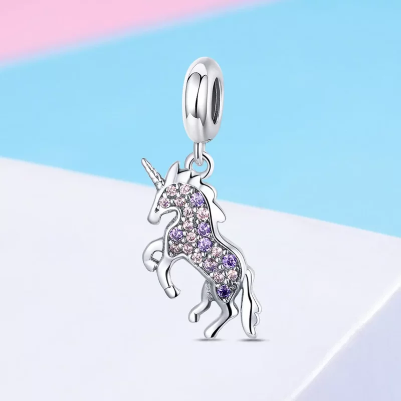 (imagen para) Dije de unicornio plateado estilo Pandora - SCC996 - Ver 2
