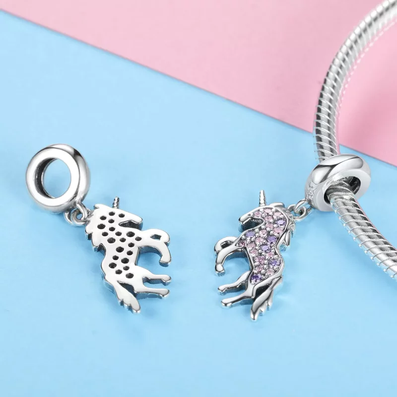 (imagen para) Dije de unicornio plateado estilo Pandora - SCC996 - Ver 3