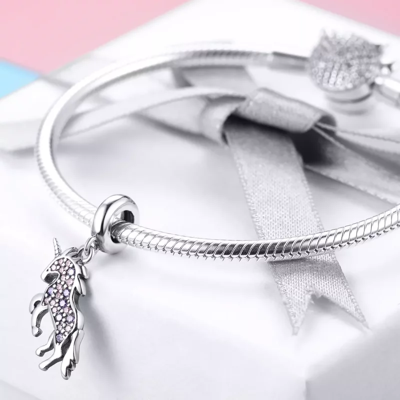 (imagen para) Dije de unicornio plateado estilo Pandora - SCC996 - Ver 4