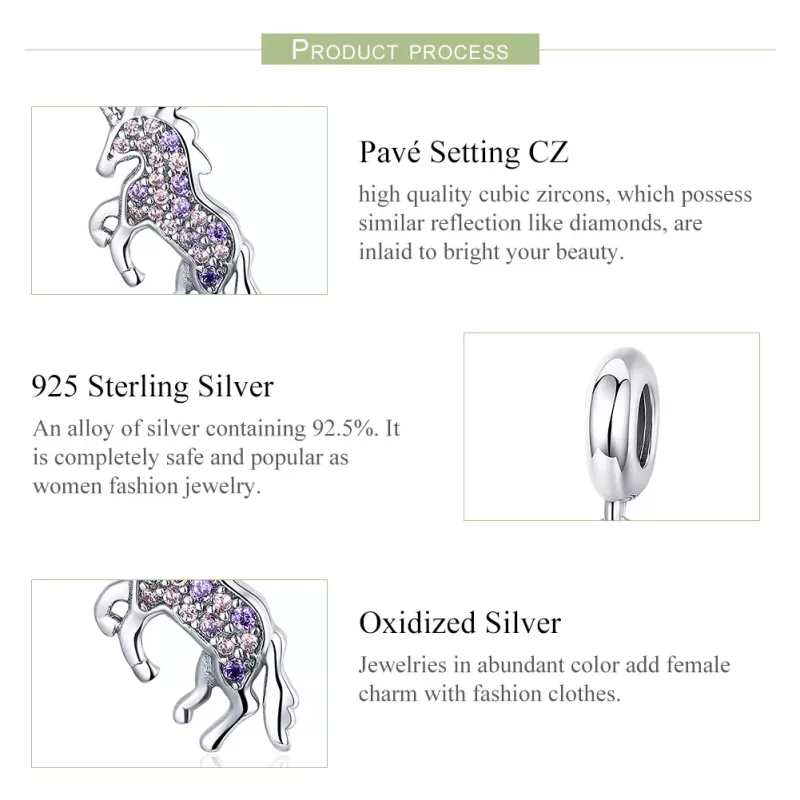 (imagen para) Dije de unicornio plateado estilo Pandora - SCC996 - Ver 7
