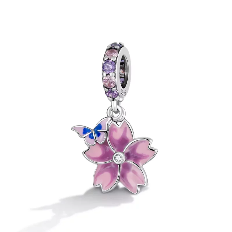 (imagen para) Encanto estilo Pandora de mariposas y flores colgante - SCC2185 - Ver 2