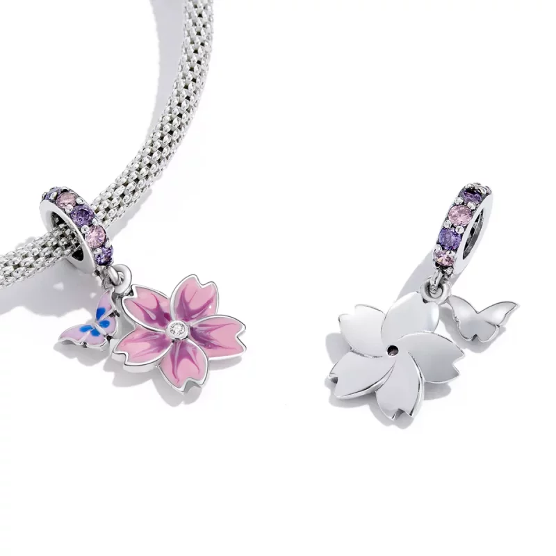 (imagen para) Encanto estilo Pandora de mariposas y flores colgante - SCC2185 - Ver 3