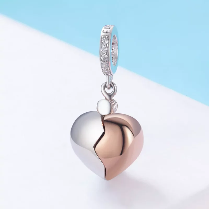 (imagen para) Estilo de Pandora, Dos Tonos, Llavero Bicolor en Colgante de Corazón Abierto - S - Ver 2