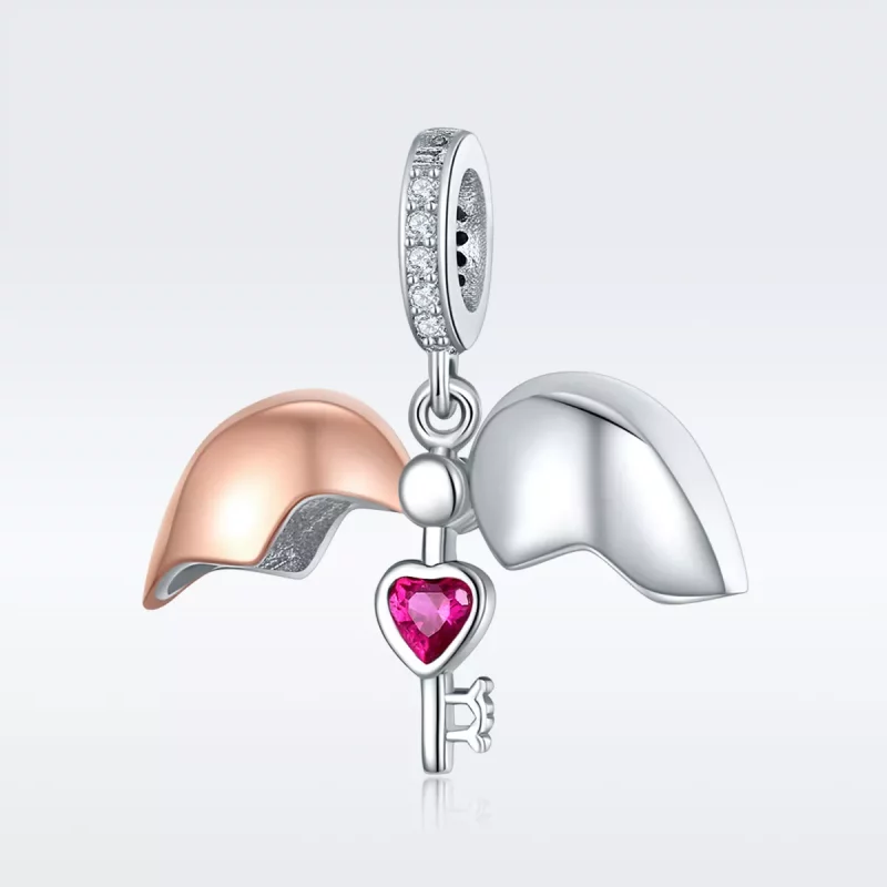 (imagen para) Estilo de Pandora, Dos Tonos, Llavero Bicolor en Colgante de Corazón Abierto - S - Ver 3