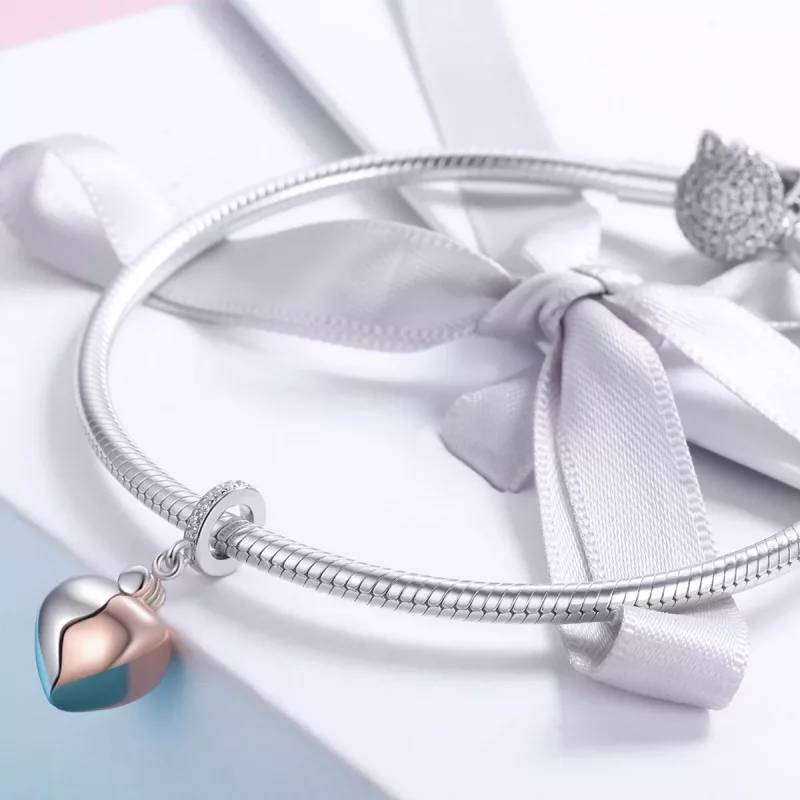 (imagen para) Estilo de Pandora, Dos Tonos, Llavero Bicolor en Colgante de Corazón Abierto - S - Ver 4