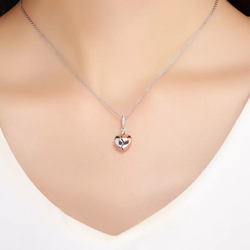 (imagen para) Estilo de Pandora, Dos Tonos, Llavero Bicolor en Colgante de Corazón Abierto - S - Ver 5