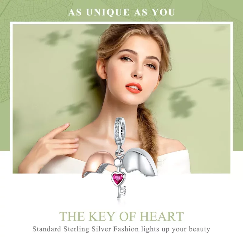 (imagen para) Estilo de Pandora, Dos Tonos, Llavero Bicolor en Colgante de Corazón Abierto - S - Ver 6