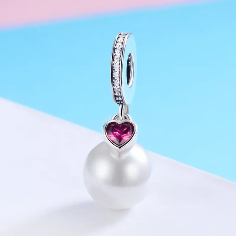 (imagen para) Estilo Pandora Abalorios Plateados Blancos y Corazones Colgantes - SCC782 - Ver 2