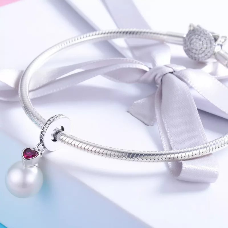 (imagen para) Estilo Pandora Abalorios Plateados Blancos y Corazones Colgantes - SCC782 - Ver 3