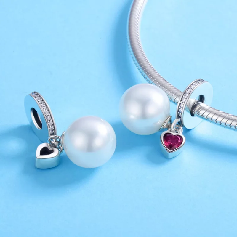 (imagen para) Estilo Pandora Abalorios Plateados Blancos y Corazones Colgantes - SCC782 - Ver 4