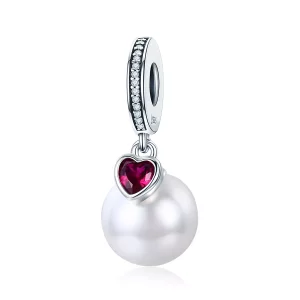 (imagen para) Estilo Pandora Abalorios Plateados Blancos y Corazones Colgantes - SCC782