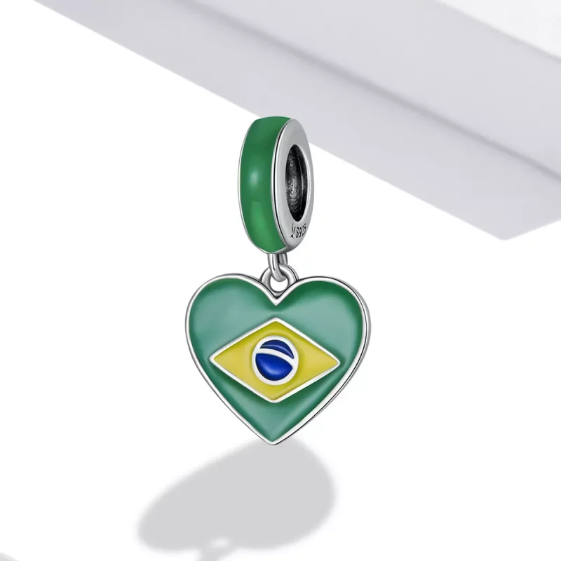 (imagen para) Estilo Pandora Bandera de Brasil con Corazón de Amor Colgante - SCC2084 - Ver 2