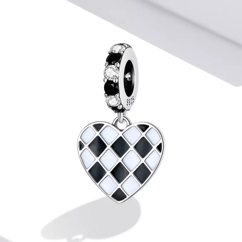 (imagen para) Estilo Pandora Colgante de Amor a Cuadros Blanco y Negro - SCC2178 - Ver 2