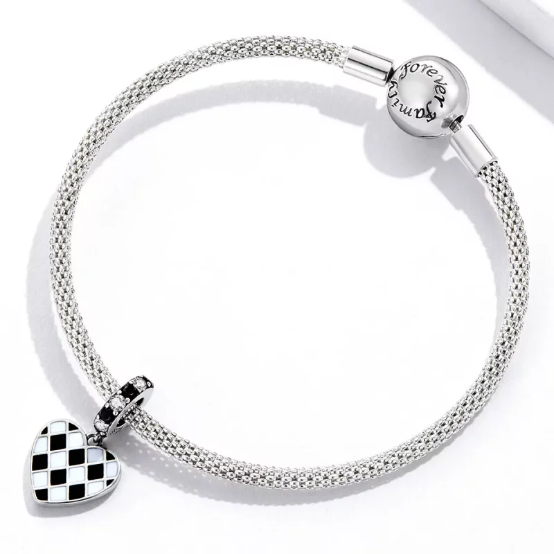 (imagen para) Estilo Pandora Colgante de Amor a Cuadros Blanco y Negro - SCC2178 - Ver 3