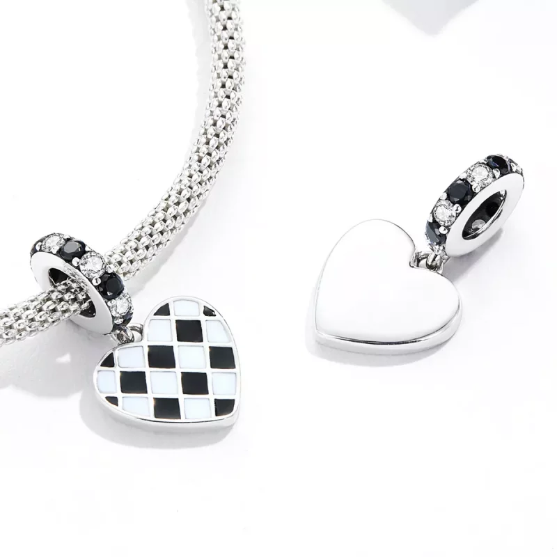 (imagen para) Estilo Pandora Colgante de Amor a Cuadros Blanco y Negro - SCC2178 - Ver 4